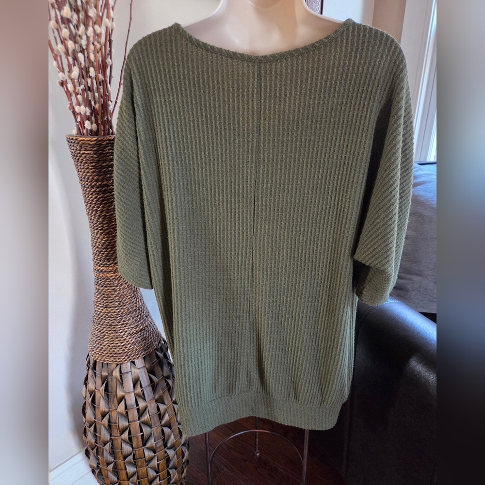 PerSeption Concept Olive Green Button-Accent Swea… - image 2